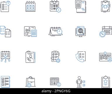 Sammlung von Liniensymbolen planen. Zeitplan, Agenda, Reiseroute, Kalender, Dienstplan, Plan, Schemavektor und lineare Darstellung. Programm, Tagebuch, Planer Stock Vektor