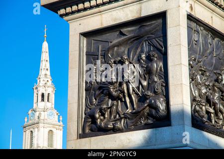 Erleichterung der Schlacht von Cape St. Vincent von Musgrave Watson und William F. Woodington auf der Westseite des Fundaments der Nelson-Säule, Trafalgar Square, Lo Stockfoto