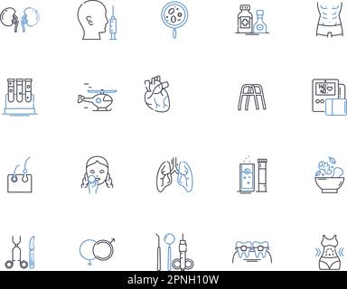 „Strength Body Line“-Kollektion. Kraft, Muskeln, Stamina, Ausdauer, Widerstandsfähigkeit, Vigor, Robustheitsvektor und lineare Darstellung. Kraft, Hartnäckigkeit Stock Vektor