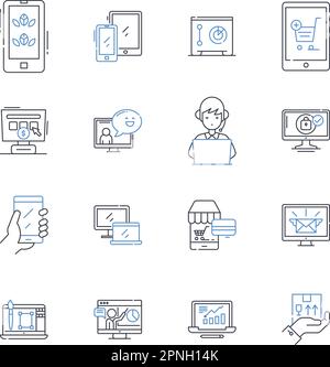 Symbolsammlung für Gismos-Linien. Technologie, Gadgets, Innovation, Elektronik, Robotik, KI, Wearables Vektor und lineare Darstellung. Smartphs, Tablets Stock Vektor