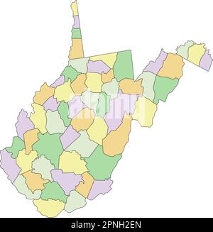 West Virginia - sehr detaillierte, bearbeitbare politische Karte. Stock Vektor