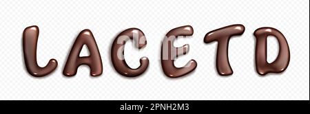 Schokoladen-Schriftartvektor. Design mit dunklem Kakao und Buchstaben. Isolierte braune Hochglanzdarstellung. Gel-Schriftsatz zur Geburtstagsschrift auf transparentem Hintergrund. Stock Vektor