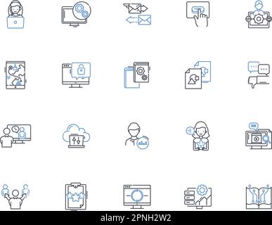 Webanalyse-Liniensymbole. Traffic, Conversions, Engagement, Bounce-Rate, Seitenansichten, Trichter, Sitzungsvektor und lineare Darstellung Stock Vektor