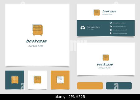 Bücherregal-Logo mit editierbarem Schriftzug. Branding-Buch und Visitenkartenvorlage. Stock Vektor