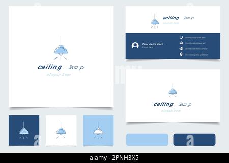 Logo der Deckenleuchte mit editierbarem Slogan. Branding-Buch und Visitenkartenvorlage. Stock Vektor