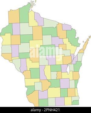 Wisconsin - sehr detaillierte, bearbeitbare politische Karte. Stock Vektor
