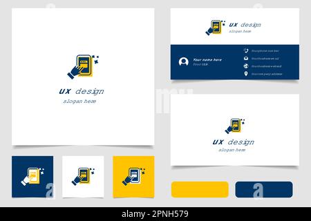 UX-Design-Logo mit editierbarem Slogan. Branding-Buch und Visitenkartenvorlage. Stock Vektor
