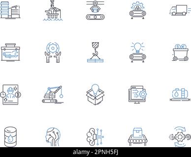 Symbolsammlung der Zeile "Computerwissenschaft". Algorithmus, Binär, Kompilierung, Datenbank, Verschlüsselung, Firewall, Grafikvektor und lineare Darstellung Stock Vektor