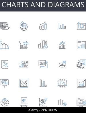 Sammlung von Liniensymbolen für Diagramme und Diagramme. Segmentierung, Verbraucherverhalten, Wettbewerbsanalyse, Demografie, Trends, Wahrnehmung, Einsichtsvektor Stock Vektor