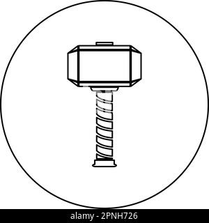 Thors Hammer Thor Mjolnir wikinger skandinavische Mythologie Superheld norse Waffensymbol in kreisförmigem, schwarzem Vektorbild Stock Vektor