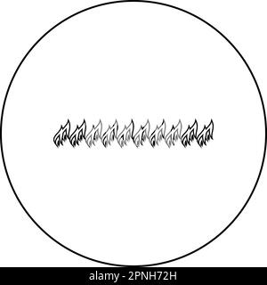 Symbol für eine Zeile mit brennender Flamme im Kreis rund schwarz Vektor Abbildung Konturlinie dünner Stil einfach Stock Vektor
