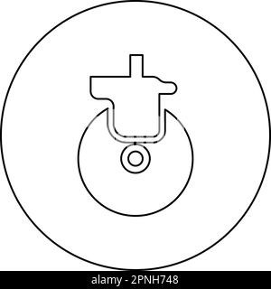 Rad für Möbelrolle Drehsymbol im Kreis rund schwarz Farbvektor Abbildung Konturlinie dünner Stil einfach Stock Vektor