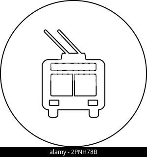 Trolleybus Elektrischer Stadtverkehr öffentlicher Nahverkehr Trolleybus-Symbol im Kreis rund schwarz Vektordarstellung Bildkontur Stock Vektor