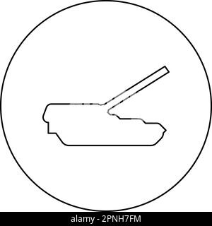 Selbstfahrende Haubitzen-Artillerie-System-Symbol im Kreis rund schwarz Vektor-Abbildung Umriss Konturlinie dünner Stil einfach Stock Vektor