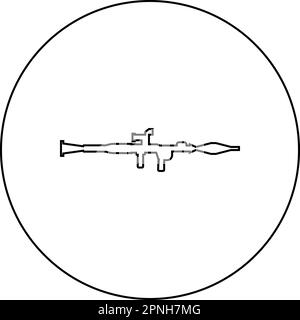 Granatwerfer Militärwaffe Armeesymbol im Kreis rund schwarz Vektor Abbildung Umriss Konturlinie dünner Stil einfach Stock Vektor