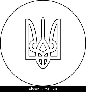 Ukraine Wappen nationales Emblem Siegel ukrainisches Staatssymbol Symbol Symbol im Kreis rund schwarz Vektor Abbildung Umrisslinie des Bildes Stock Vektor