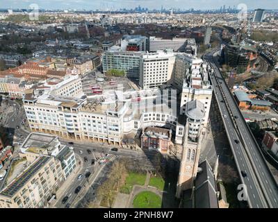 Hammersmith Broadway, West London UK Drohne aus der Vogelperspektive Stockfoto