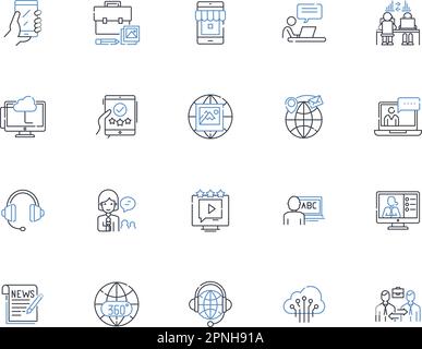 Linguistische anthropologische Liniensammlung. Sprache, Kultur, Kommunikation, Anthropologie, Gesellschaft, Identität, Diversitätsvektor und linear Stock Vektor