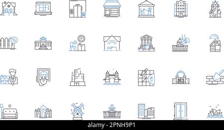 Liniensammlung für Gehäuselösungen. Erschwinglich, widerstandsfähig, innovativ, nachhaltig, energieeffizient, Zugänglich, Modularer Vektor und linear Stock Vektor