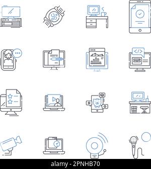 Sammlung von kybernetischen Liniensymbolen. Robotik, Künstliche Intelligenz, Erweiterte Realität, Cyborg, Maschinelles Lernen, Automatisierung, Nanotechnologie-Vektor Stock Vektor