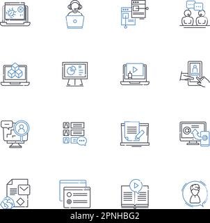 Enthält eine Sammlung von Zeilensymbolen. Vielseitig, innovativ, zuverlässig, anpassbar, benutzerfreundlich, Schlanke, effiziente Vektor- und lineare Darstellung. Modern Stock Vektor