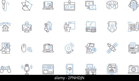Icons-Kollektion für den elektronischen Basar. Gadgets, Elektronik, Geräte, Computer, Audio, Video, Zubehör, Vektor und lineare Darstellung. Kameras Stock Vektor