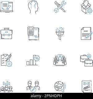 Sammlung der Liniensymbole für die Kostenoptimierung. Effizienz, Optimierung, Reduzierung, Rationalisierung, Konsolidierung, Minimierung, Optimierungsvektor und Stock Vektor