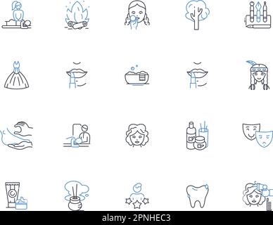 Sammlung der Symbole der klinischen Hautlinien. Akne, Alterung, Makel, chemisches Peeling, kosmetisch, Dermatologie, Verfärbungsvektor und lineare Darstellung. Trockenheit Stock Vektor