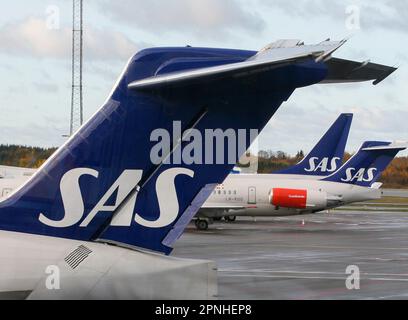 SAS-FLUGZEUGE am Flughafen Arlanda außerhalb Stockholms Stockfoto