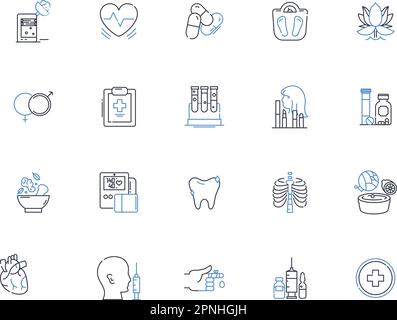 Geriatrics Line Icons Kollektion. Altern, Senioren, Gesundheit, Unabhängigkeit, Mobilität, Speicher, Ernährungsvektor und lineare Darstellung. Fürsorglich Stock Vektor