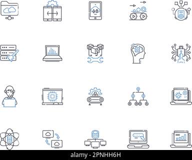 Sammlung digitaler Symbole für Liniensymbole. Code, Binär, Pixel, Unicode, Cipher, Verschlüsselung, ASCII-Vektor und lineare Darstellung. Algorithmus, Zeichen Stock Vektor