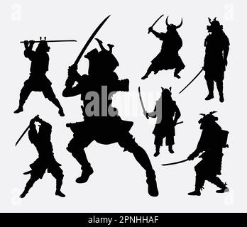 Japanischer Samurai-Krieger, Kampfkunst-Silhouette. Gute Verwendung für Symbol, Logo, Websymbol, Maskottchen, Spielelemente, Oder ein beliebiges Design Stock Vektor