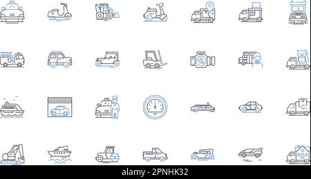 Icons-Kollektion aus Jeep und Lieferlinie. Wrangler, Gladiator, Compass, Cherokee, Renegade, Grand Cherokee, Patriot-Vektor und lineare Darstellung Stock Vektor