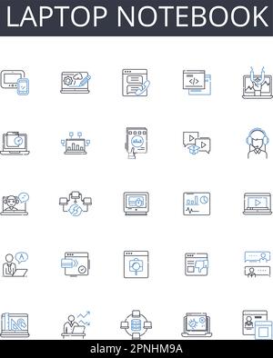 Sammlung von Liniensymbolen für Notebooks. Tragbarer Computer, Mobilcomputer, Notebook, PC, Ultrabook, Chromebook, Netbook-Vektor Stock Vektor