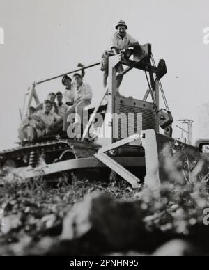 Räumung der Felder für landwirtschaftliche Arbeiten Yehi'am (Yehiam יְחִיעָם) ist ein Kibbuz im Norden Israels. Yehiam befindet sich im westlichen oberen Galiläa und wurde von einer Gruppe der sozialistischen zionistischen Hashomer Hatzair-Jugendbewegung gegründet Holocaust-Überlebende aus Ungarn und Mitglieder von Jishuv, die sich selbst Kibbutz HaSela Yehiam nannten, befinden sich neben den Ruinen der osmanischen Burg Jiddin, die auf der Kreuzritter-Burg Judin aus dem 13. Jahrhundert erbaut wurde. Am 26. November 1946 wurde Kibbutz Yehiam an der Stelle der mittelalterlichen Burg errichtet, wo zunächst nur die Männer ihren Wohnsitz in der Besetzung nahmen Stockfoto