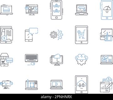 Symbolsammlung für die Appliances-Zeile. Kühlschrank, Ofen, Spülmaschine, Mixer, Mikrowelle, Waschmaschine, Trocknervektor und lineare Darstellung. Herdplatte Stock Vektor
