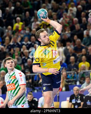 Köln, Deutschland. 16. April 2023. Albin LAGERGREN (RNL) Action, final, Rhein-Neckar Loewen (RNL) vs SC Magdeburg (MD) 36:24 NS, am 04/16/2023 Handball DHB Cup Final Four 2023, vom 04/15/2023 - 04/16/2023 in Köln/Deutschland. Kredit: dpa/Alamy Live News Stockfoto