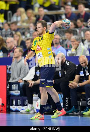 Köln, Deutschland. 16. April 2023. Albin LAGERGREN (RNL) Action, final, Rhein-Neckar Loewen (RNL) vs SC Magdeburg (MD) 36:24 NS, am 04/16/2023 Handball DHB Cup Final Four 2023, vom 04/15/2023 - 04/16/2023 in Köln/Deutschland. Kredit: dpa/Alamy Live News Stockfoto