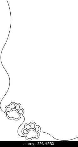 Durchgehende Pfotenzeichnung. Ein Hund oder eine Katze mit einer Hand. Design-Drucke. Fußabdruck auf Linie markieren. Skizze der schwarzen linie isoliert Stock Vektor