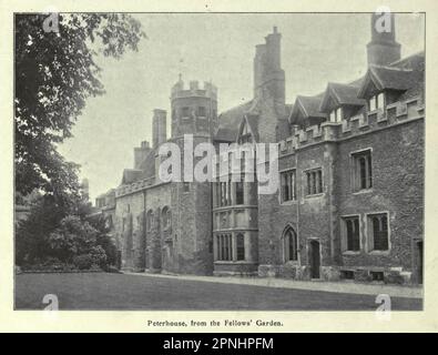 Peterhouse, aus dem Fellows' Garden aus dem Buch " Homes and Haunts of the Pilgrim Vthers " von Alexander MacKennal, 1835-1904; überarbeitet von Howell Elvet Lewis, Publikationsdatum 1920 Publisher London, The Religious Trakt Society Stockfoto