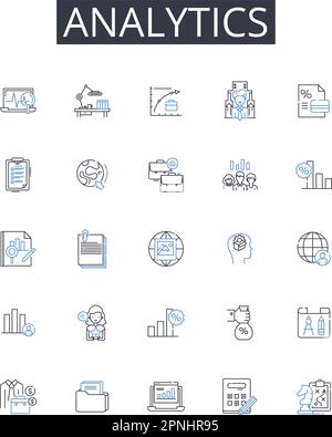 Sammlung der Zeilensymbole in Analytics. Data Mining, Informationsabruf, Business Intelligence, statistische Analyse, Leistungsüberwachung, Markt Stock Vektor