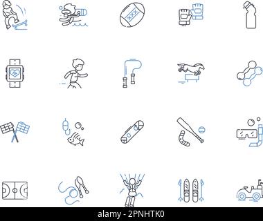 Kollektion mit Freizeitlinien-Symbolen. Entspannung, Erholung, Hobbys, Unterhaltung, Spaß, Vergnügen, Vergnügungsvektor und lineare Darstellung. Spielzeit Stock Vektor