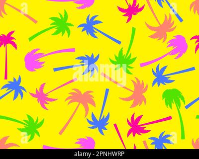 Farbenfrohe Palmen mit nahtlosem Muster. Tropischer Dschungel Pop Art Stil, exotischer Hintergrund für Werbung, Postkarten, Poster und Banner. Vektorgrafik Stock Vektor