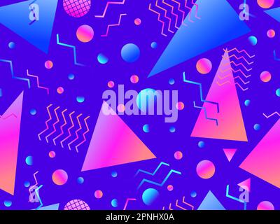 Memphis Nahtloses Muster mit geometrischen, gradienten Formen. Farbenfrohes geometrisches Muster im 80s Stil. Design für Banner, Werbeartikel und Poster Stock Vektor
