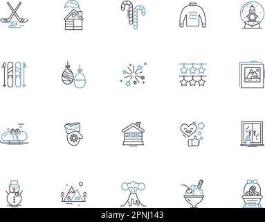 Icons-Kollektion mit Gletscherlinien. Eis, Kälte, Frost, Schnee, Arktis, Erstarrung, Gletschervektor und lineare Darstellung. Cold, Icy, Winter Umrissschilder sind aufgestellt Stock Vektor