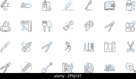 Sammlung von Aktenzeilen-Symbolen. Fest, Flüssig, Gas, Atome, Elemente, Moleküle, Energievektor und lineare Darstellung. Masse,Dichte,Eigenschaften Außenkontur Stock Vektor