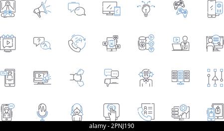 Symbolsammlung der Sonarlinie. Erkennung, Navigation, Echos, Akustik, Bildgebung, Unterwasser, Submarine Vektor und lineare Darstellung. Mapping,Surveying Stock Vektor