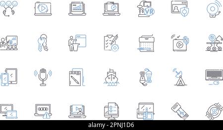 Symbolsammlung FÜR IT-Sektor. Technologie, Innovation, Hardware, Software, Nerking, Cybersicherheit, Datenvektor und lineare Illustration. Wolke Stock Vektor