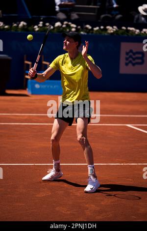 Barcelona, Spanien, 19. April 2023. Sabadell Open Banc - 70 Conde de Godó Trophäe. Spiel zwischen Diego Schwartzman (ARG) und Jannik Sünner (ITA). Kredit: JG/Alamy Live News Stockfoto