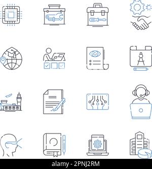 Psychologische Konzepte Liniensammlung. Angst, Depression, Trauma, Abwehrmechanismen, Selbstwertgefühl, Kognitive Dissonanz, Wahrnehmungsvektor Stock Vektor